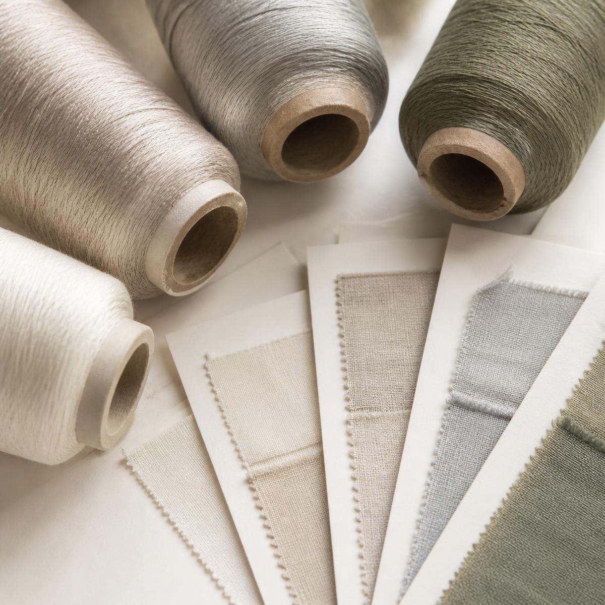 Embroidery thread cones and fabric colour swatches